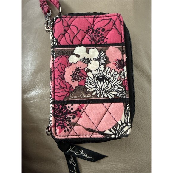 VERA BRADLEY Carry It All Wristlet MOCHA ROUGE Pattern Wallet Cards Phone Zip - Picture 2 of 3